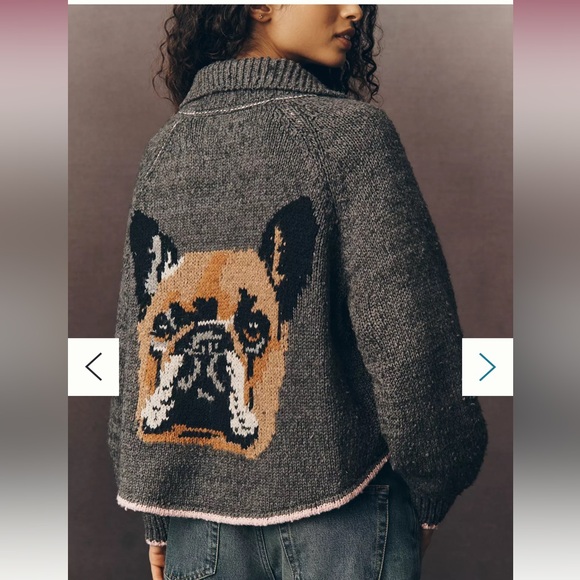 Anthropologie Sweaters - Anthropologie The Jesse Dog Icon Cardigan Sweater Pilcro XL French Bulldog NWT